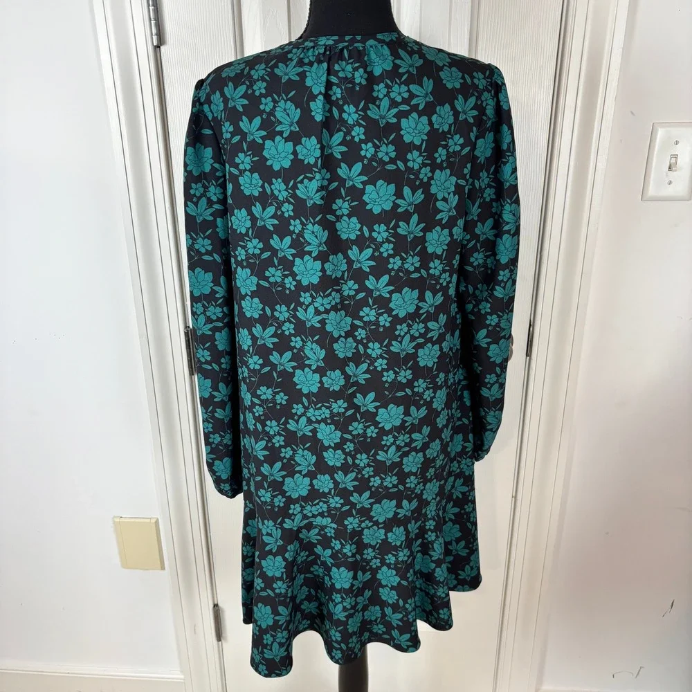 Draper James Teal Floral Ruffle Hem Mini Dress Black Long Sleeve Womens M